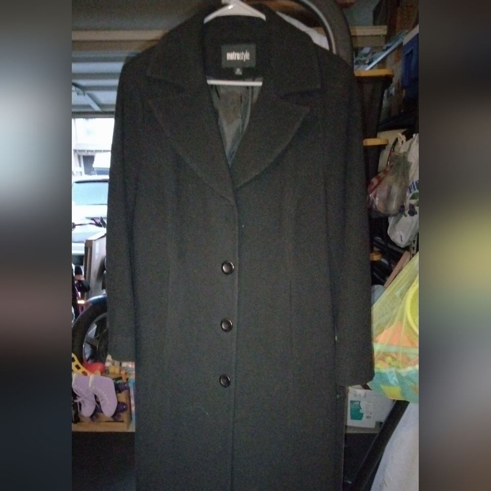 Metrostyle Classic Black Trench Coat Woman's Size 12P